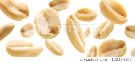 Peeled peanuts levitate on a white background 132324165