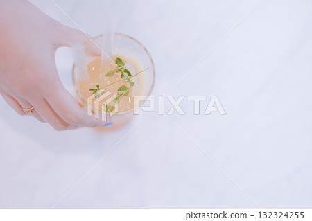 ice juice on white table in modern coffee shop ice juice on white table in modern coffee shop 132324255