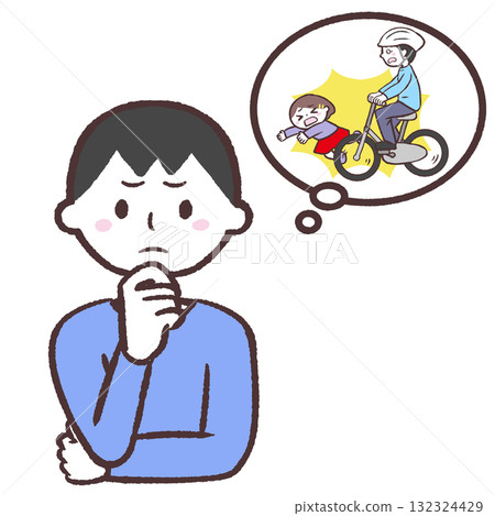 一名男子擔心自行車事故的插圖 一名男子擔心自行車事故的插圖 132324429