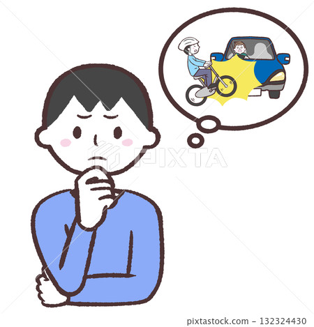一名男子擔心自行車和汽車事故的插圖 132324430
