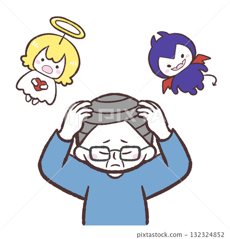 一位老人抬起頭,看著「魔鬼」和「天使」這兩個詞 一位老人抬起頭,看著「魔鬼」和「天使」這兩個詞 132324852