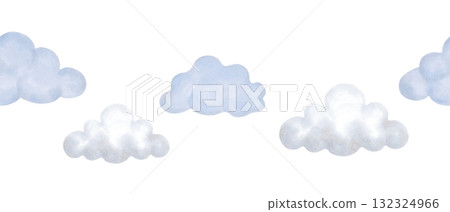 Baby seamless border with clouds in pastel colors. Watercolor illustration. Hand drawn isolated art. Cartoon childish sketch for wall decor in a girls or boys nursery or for childrens greeting cards Baby seamless border with clouds in pastel colors. Watercolor illustration. Hand drawn isolated art. Cartoon childish sketch for wall decor in a girls or boys nursery or for childrens greeting cards 132324966
