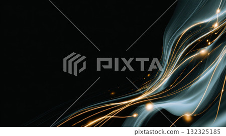 Flowing lines of light abstract AI concept, glowing energy, dynamic movement, dark background 132325185