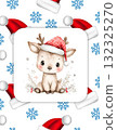 Cute Baby Reindeer with Santa Hat  Adorable Christmas Watercolor Illustration 132325270