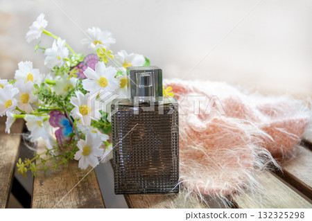 perfume cosmetic of lifestyle woman relax with knitting wool scarf perfume cosmetic of lifestyle woman relax with knitting wool scarf 132325298