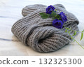 gray kniitting wool scarf and flowers butterfly pea  132325300