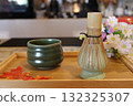 brush bamboo and cup matcha green tea hot drinks for health care 132325307