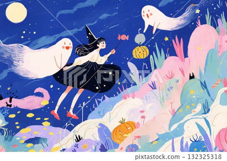 鬼與女巫夜行插畫 鬼與女巫夜行插畫 132325318