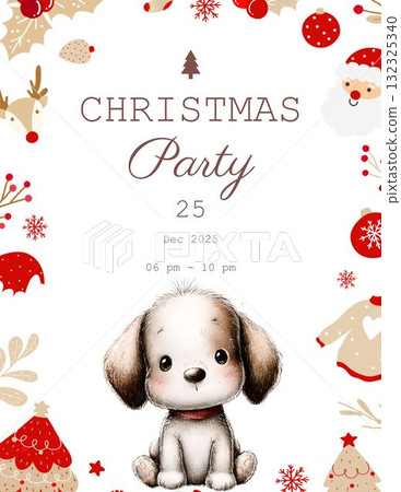 Cute Puppy Christmas Party Invitation Adorable Holiday Card Design 132325340