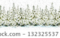 Watercolor Spruce tree snow covered coniferous forest and snowfall seamless border. Snowy winter Christmas fir pattern Hand drawn illustration isolated from background for fabric, wallpaper, packaging 132325537