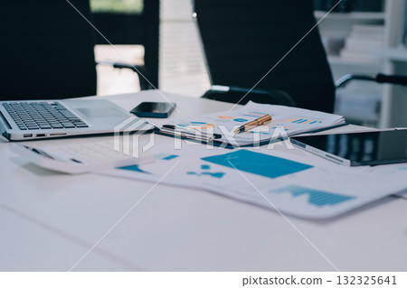 Accounting company provide finance and taxation planning for profitable cash flow, Auditor and accountant team working in office, analyze financial data and accounting record with calculator.Insight 132325641