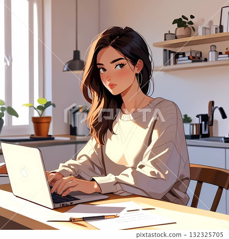 在家工作的女性(室內) 在家工作的女性(室內) 132325705