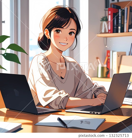 在平靜的氛圍中工作的日本女性（室內） 132325713