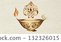 Elegant Decorative Oil Lamp with Intricate Design and Flickering Flame in Golden Color 132326015