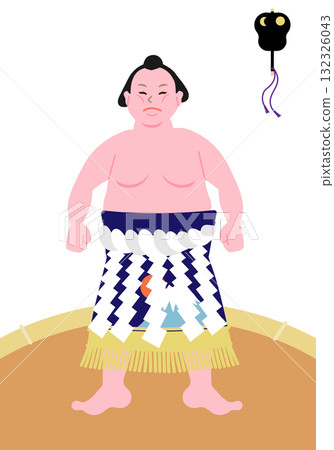 穿著迴旋襪站在相撲場上的橫綱的向量插圖 132326043