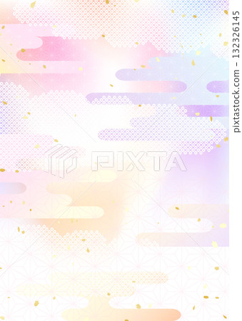 A Japanese-style background illustration combining the gradation of the evening sky with traditional Japanese patterns 132326145