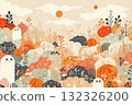 Pumpkins and ghosts in the forest 132326200