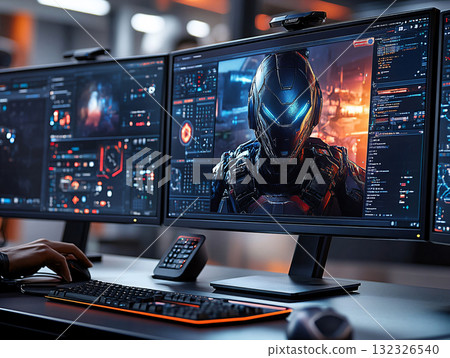 Character design in a 3D modeling program. Game development concept. AI Generated. Character design in a 3D modeling program. Game development concept. AI Generated. 132326540