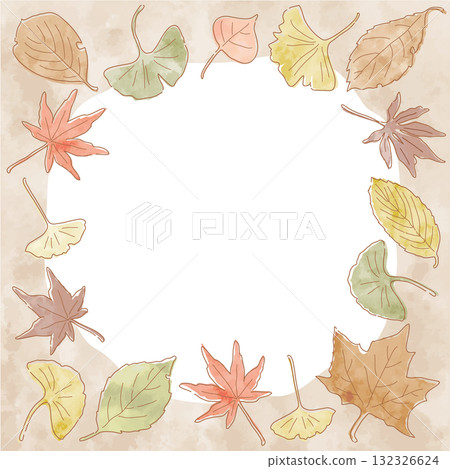 Square frame of fallen autumn leaves. Pale muted color hand-drawn watercolor-style vector illustration. Square frame of fallen autumn leaves. Pale muted color hand-drawn watercolor-style vector illustration. 132326624