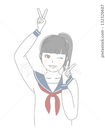 做和平標誌的女孩 132326687