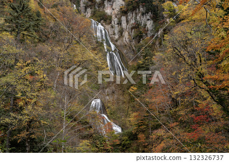 Autumn leaves and a spectacular waterfall Autumn leaves and a spectacular waterfall 132326737