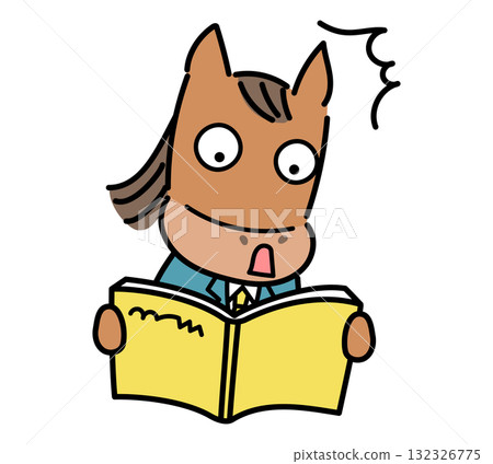 睜大眼睛看著書裡的動物角色 132326775