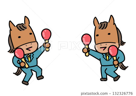 兩個馬角色拿著沙球快樂跳舞 兩個馬角色拿著沙球快樂跳舞 132326776