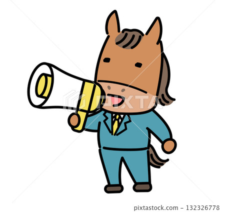 一匹馬透過擴音器發出公告 132326778