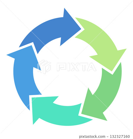 五個圓形箭頭（循環箭頭） - 冷色 - 向量插圖 - 單品 132327160
