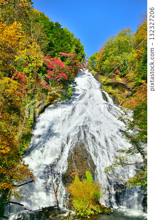 Autumn leaves at Yutaki Falls, one of the three famous waterfalls in Oku-Nikko 132327206