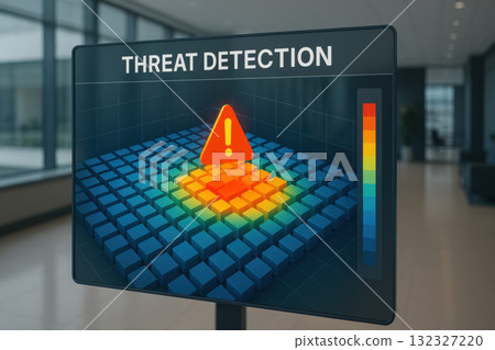 Critical threat detection alert on security system interface. cybersecurity heatmap shows serious warning, indicating high level of risk from potential attack 132327220