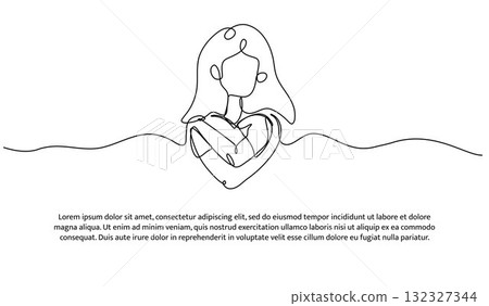 One line care about yourself. Abstract minimal continuous line isolated on white background. 132327344