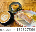 Breakfast coffee, scones and focaccia 132327569