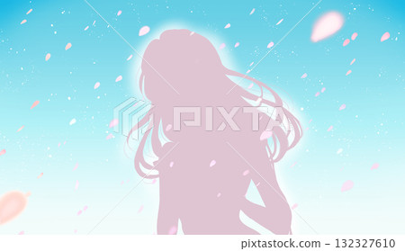 外出的女人春天的形象櫻花暴風雪剪影 外出的女人春天的形象櫻花暴風雪剪影 132327610