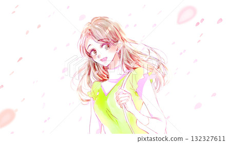 外出的女人春天圖像櫻花暴風雪 132327611