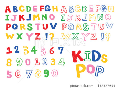色彩鮮豔、流行的字母和數字集 132327654
