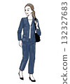 Illustration material: Suit, standing, woman (ponytail) 132327683