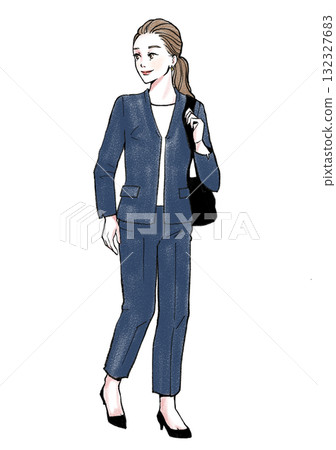 插畫素材：西裝、站立、女性（馬尾） 132327683