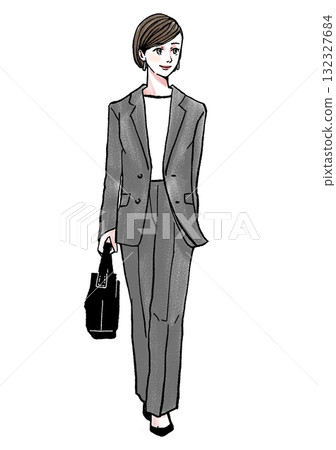 插畫材料：西裝、站立、女性（鮑伯髮型） 132327684
