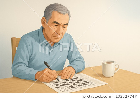 老年人嘗試解答填字遊戲 132327747