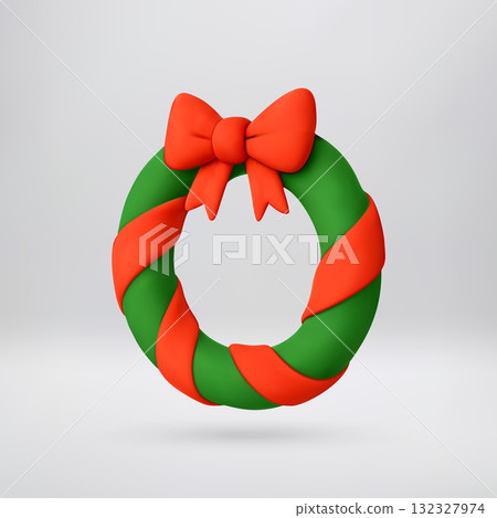 Green Christmas wreath with red ribbon Green Christmas wreath with red ribbon 132327974