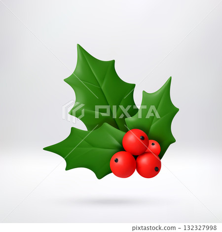 3d cartoon glossy green holly leaf 3d cartoon glossy green holly leaf 132327998