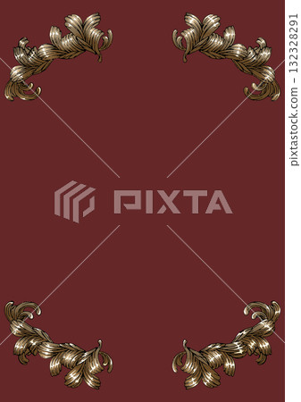 Crimson background and decorative corner frame of gold leaves Crimson background and decorative corner frame of gold leaves 132328291