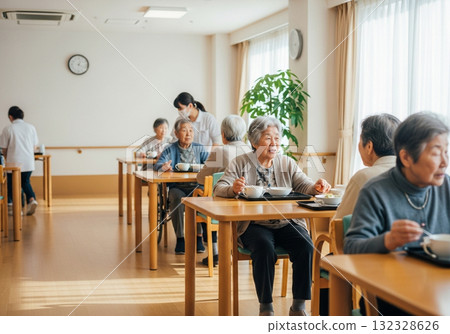 A peaceful mealtime in the nursing home cafeteria A peaceful mealtime in the nursing home cafeteria 132328626