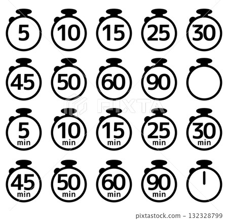 一組不同分鐘(分鐘)的計時器/秒錶圖標 一組不同分鐘(分鐘)的計時器/秒錶圖標 132328799