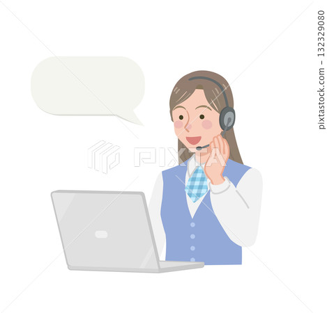 A call center woman answering the phone 132329080