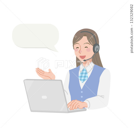 呼叫中心的一位女士微笑著接電話 132329082