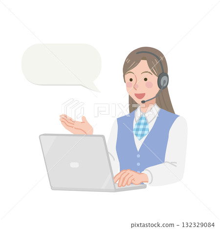 A call center woman answering the phone A call center woman answering the phone 132329084