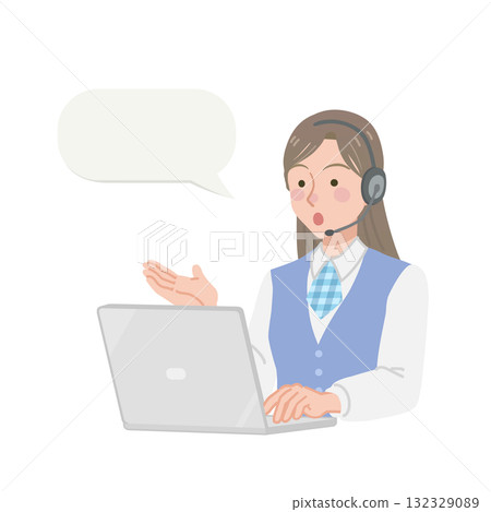 A call center woman answering the phone 132329089