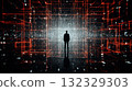 Silhouette In Neon Cyber Grid A Futuristic Digital Space With Red Light Lines 132329303